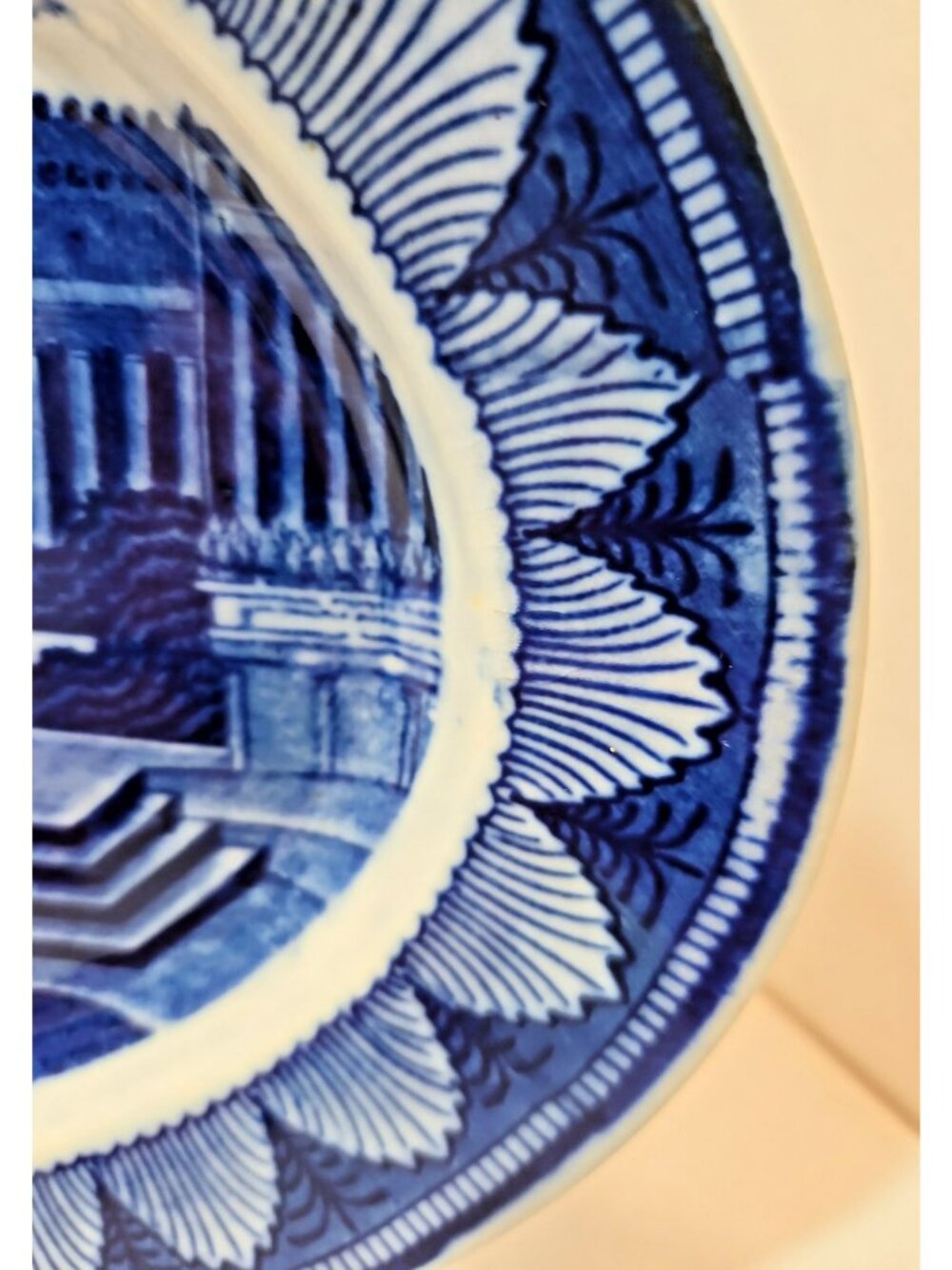 Antique Blue Transferware Oval Platter Made in Japan 9”X12” Republic Scene - Picture 8 of 13
